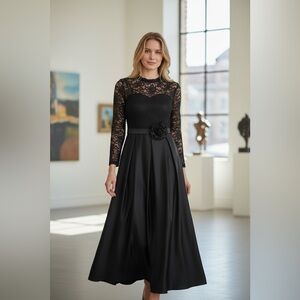 Elegant Black Lace Long-Sleeve Maxi Dress
